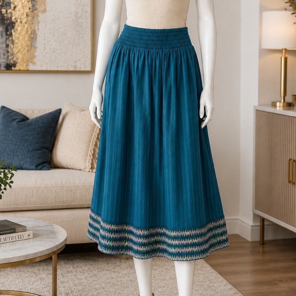 Allison New York Womens Midi Skirt Dark Teal Colorful Knit Hem Large